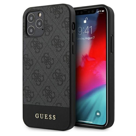 Guess 4G Bottom Stripe Collection - pouzdro pro iPhone 12 / iPhone 12 Pro (šedé)