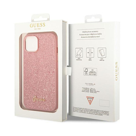 Guess Glitter Flakes Metall Logo Tasche - iPhone 14 Plus (rosa)