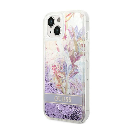 Guess Liquid Glitter Flower - Hülle für iPhone 14 Plus (Lila)
