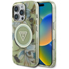Guess Glitter Virágok háromszög gombok MagSafe - tok iPhone 16 Pro (zöld)