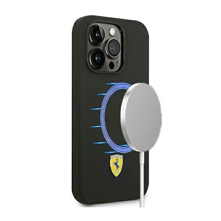 Ferrari Liquid Silicone Case Metal Logo MagSafe – Etui iPhone 14 Pro Max (Czarny)
