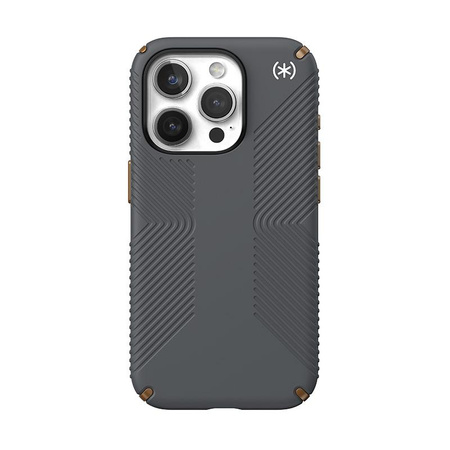Speck Presidio2 Grip - Coque pour iPhone 15 Pro (Gris anthracite / Bronze froid / Blanc)
