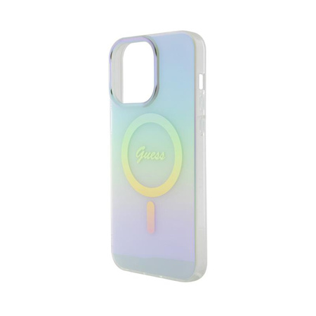 Pouzdro Guess IML Iridescent MagSafe - iPhone 15 Pro (tyrkysové)