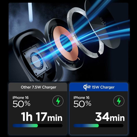 Spigen Essential EF223MS Qi2 Rotary Magnetic - 3-in-1 MagSafe Inductive Charger for iPhone, AirPods, and Apple Watch 15W (Black)