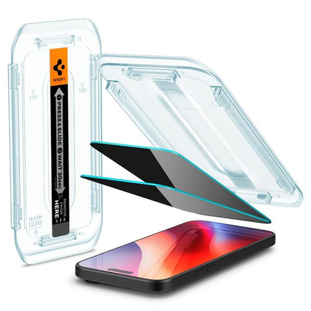 Spigen GLAS.TR EZ FIT Privacy 2-Pack - Edzett üveg adatvédelmi szűrővel iPhone 16 Pro készülékhez 2 db