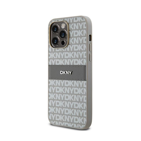 DKNY Bőr mono csíkos és fém logóval - iPhone 14 Pro Max tok (bézs)