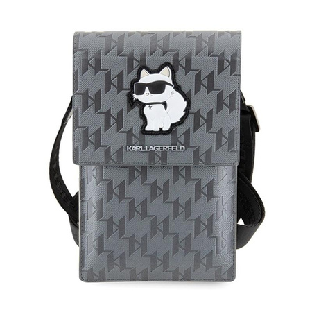 Karl Lagerfeld Saffiano Monogram Choupette - Taška na telefon (stříbrná)