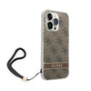 Guess 4G Print Cord - Etui avec dragonne iPhone 14 Pro (marron)