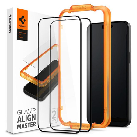 Spigen Alm Glass FC 2-Pack - Tempered glass for iPhone 15 Pro Max 2 pcs (Black frame)