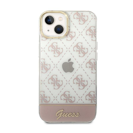 Guess 4G Stripe Script Logo Electroplated Pattern - Coque pour iPhone 14 (rose)