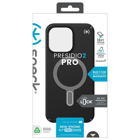 Speck Presidio2 Pro ClickLock & MagSafe - pouzdro pro iPhone 15 Pro Max (černé / břidlicově šedé / bílé)