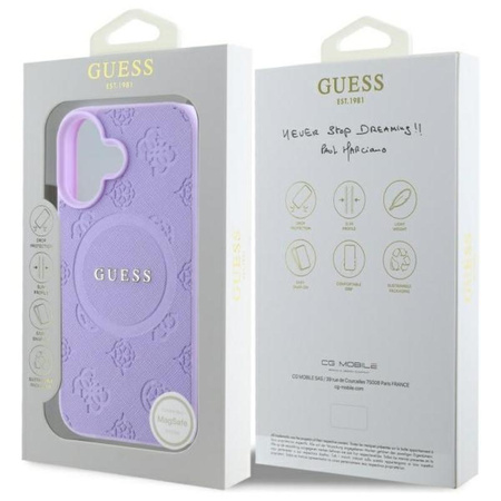 Guess Saffiano Pfingstrose Classic Logo MagSafe - iPhone 16 Tasche (lila)