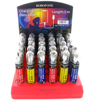 Borofone - ensemble de câbles emballés dans des tubes, sur un support de comptoir 30 pcs.