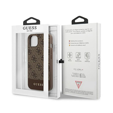 Guess 4G Bottom Stripe Collection - Coque pour iPhone 13 (marron)
