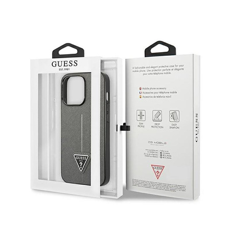 Guess Saffiano Triangle Logo Case - Hülle für iPhone 14 Pro (Silber)
