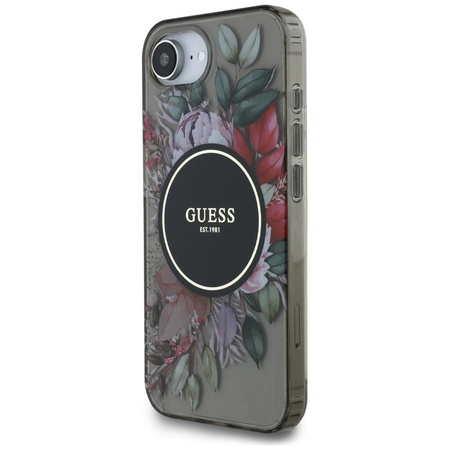 Guess IML Flowers MagSafe - pouzdro pro iPhone 16e (černé)