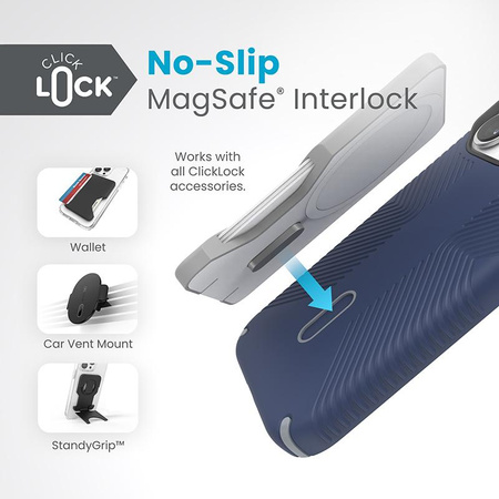 Speck Presidio2 Grip ClickLock e MagSafe - Custodia per iPhone 15 Pro (blu costiero / grigio polvere)
