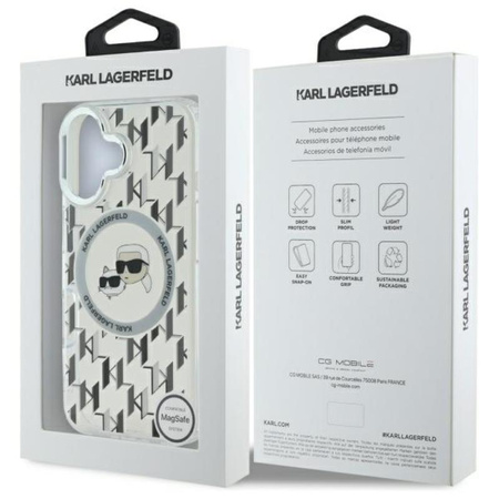 Karl Lagerfeld IML Monogram Karl & Choupette Head MagSafe - Pouzdro pro iPhone 16 (průhledné)