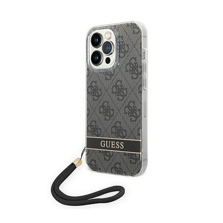 Guess 4G Print Cord - pouzdro se šňůrkou na iPhone 14 Pro Max (černé)