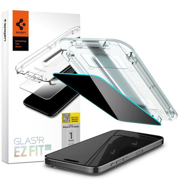 Spigen GLAS.TR EZ FIT Privacy - Verre trempé avec filtre de confidentialité pour iPhone 15 Pro Max