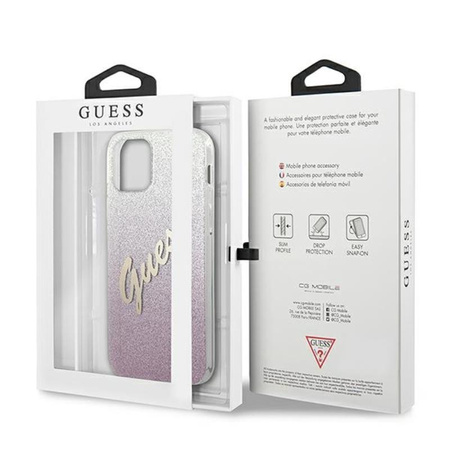 Guess Glitter Gradient Script - Case for iPhone 12 mini (Pink)
