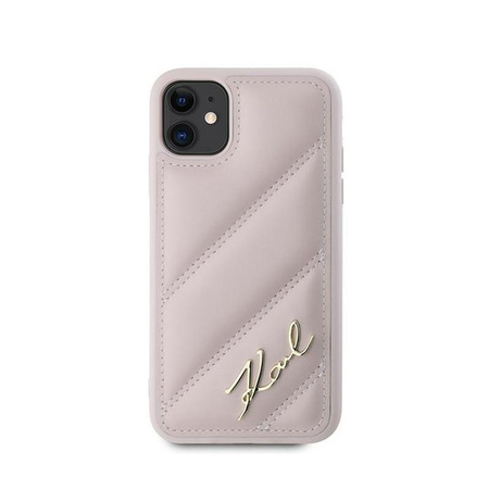 Karl Lagerfeld Diagonal Quilted Script - Coque iPhone 11 (rose)