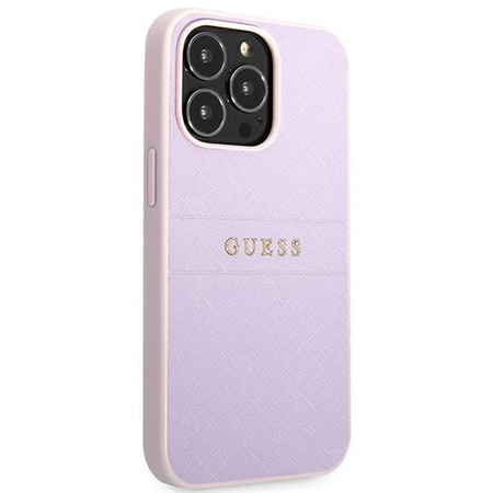 Pouzdro Guess Saffiano Hot Stamp & Metal Logo - iPhone 13 Pro (lila)