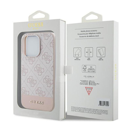 Guess 4G Bottom Stripe Metal Logo Collection - Coque pour iPhone 15 Pro (rose)
