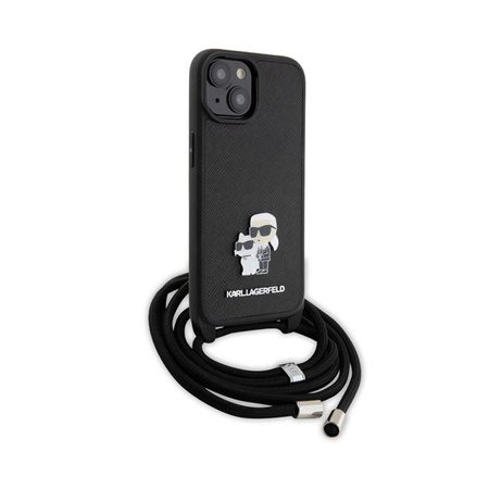 Karl Lagerfeld Crossbody Saffiano Metal Pin Karl & Choupette - iPhone 15 Plus Case (black)