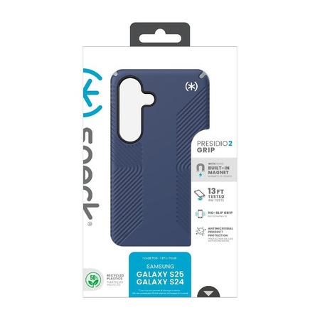 Speck Presidio2 Grip Magnet - Étui MagSafe Samsung Galaxy S25 / 24 (Bleu côtier/Gris poussière/Blanc)