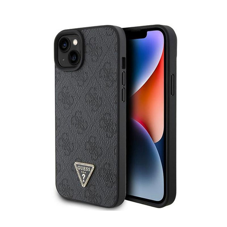 Kožené pouzdro Guess 4G Triangle Strass - iPhone 15 (černé)