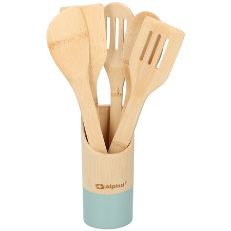 Alpina - Set of bamboo cooking utensils 5 pcs. with stand (marine)