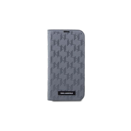 Karl Lagerfeld Booktype Saffiano Monogram - iPhone 14 Pro Tasche (Silber)
