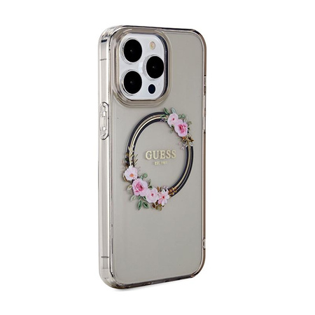 Guess IML Flowers Wreath MagSafe - pouzdro pro iPhone 15 Pro Max (černé)