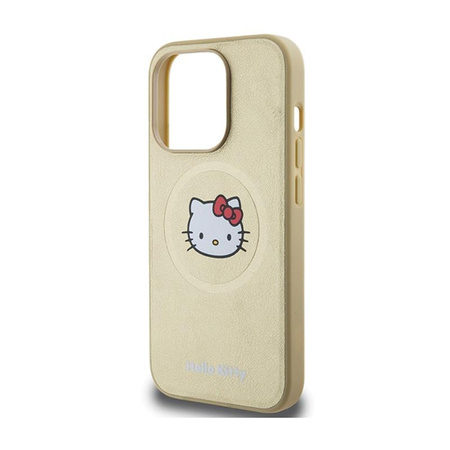 Kožené pouzdro Hello Kitty Kitty Head MagSafe - iPhone 13 Pro Max (zlaté)