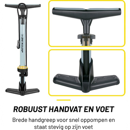 Dunlop - Standpumpe für Fahrräder, Bälle, Matratzen mit Manometer (Blau)