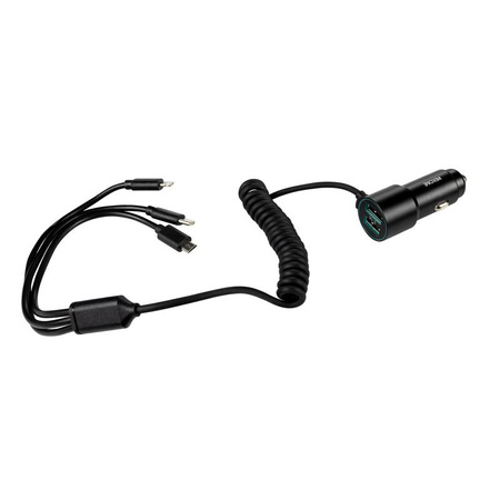 WEKOME WP-C44 Pop Digital Series - Nabíječka do auta s integrovaným kabelem 3 v 1 USB-C / Lightning / Micro USB + 2x USB-A 33W (černá)