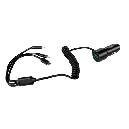 WEKOME WP-C44 Pop Digital Series - Autoladegerät mit integriertem 3-in-1 USB-C / Lightning / Micro USB + 2x USB-A 33W Kabel (Schwarz)