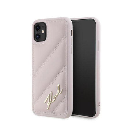 Karl Lagerfeld Diagonal Quilted Script - pouzdro pro iPhone 11 (růžové)