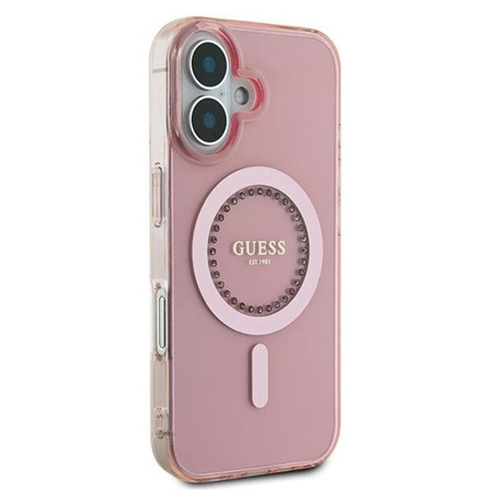 Guess IML Rhinestones MagSafe - Pouzdro pro iPhone 16 (Růžové)