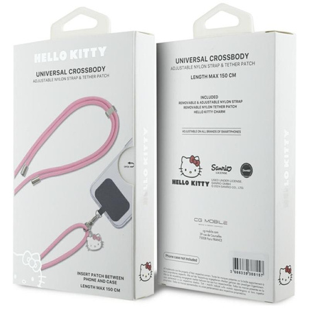 Hello Kitty Patch & Kitty Head Charm – Universelle Handyschlaufe / Lanyard (rosa)