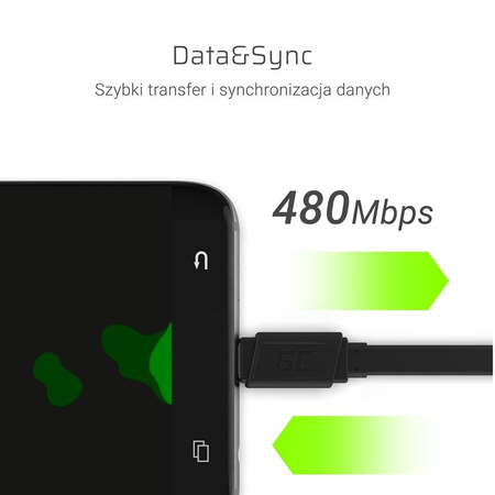 KABEL GREEN CELL USB USB-C SZYBKIE ŁADOWANIE 25cm KRÓTKI PRZEWÓD