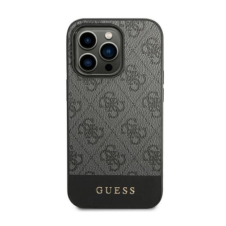 Guess 4G Bottom Stripe Metall Logo Kollektion - iPhone 14 Pro Tasche (grau)