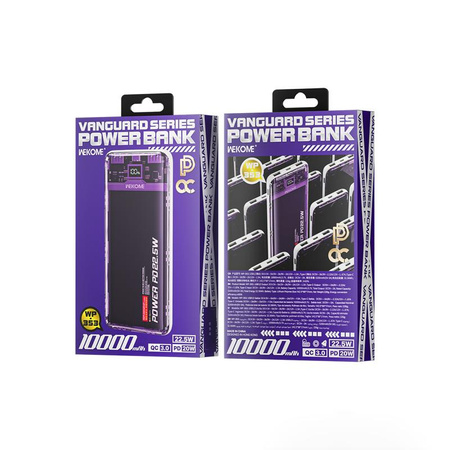 WEKOME WP-353 Vanguard Series - Power banka 10000 mAh PD 20W + QC 22,5W (fialová / průhledná)