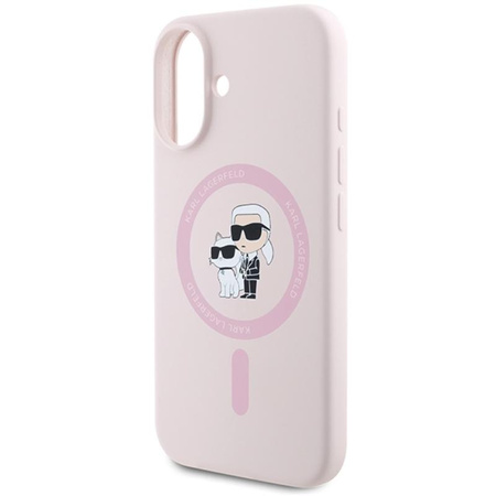 Karl Lagerfeld Silicone Karl & Choupette Ring MagSafe – Pouzdro iPhone 16 (růžové)