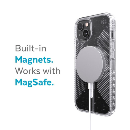 Speck Presidio Perfect-Clear with Glitter + Grips + MagSafe - Etui iPhone 13 z powłoką MICROBAN (Clear/Platinum Glitter)