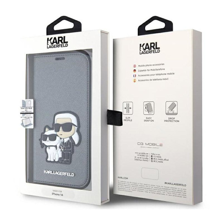 Karl Lagerfeld Booktype NFT Saffiano Karl & Choupette - Coque iPhone 14 (Argent)