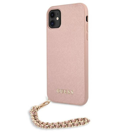 Guess Saffiano Chain - pouzdro pro iPhone 11 (růžové)