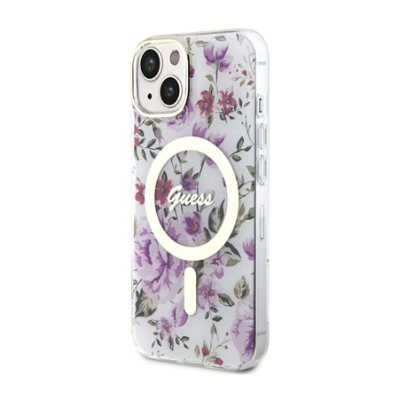 Guess Flower MagSafe - étui pour iPhone 14 (transparent)