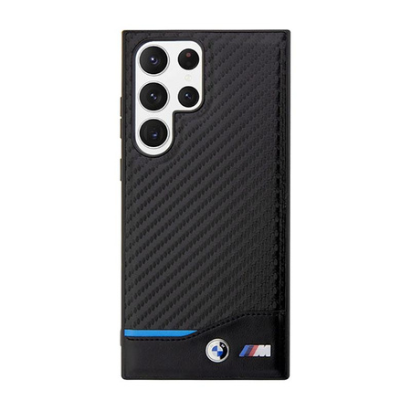 BMW Leder Carbon Blue Line - Samsung Galaxy S23 Ultra Tasche (schwarz)